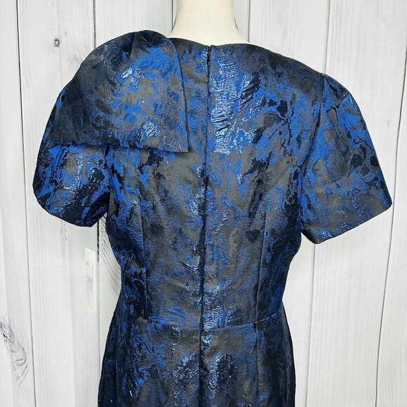NWT Rickie Freeman for Teri Jon Blue Black Metallic Jacquard Bow Dress Sz 12 NEW - Picture 13 of 16